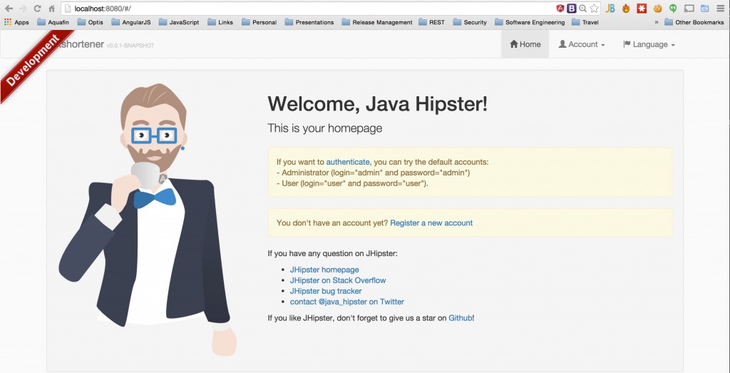 JHipster welcome screen